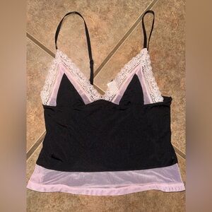 Rampage intimates lace v neck cami adjustable straps pink black cream size small